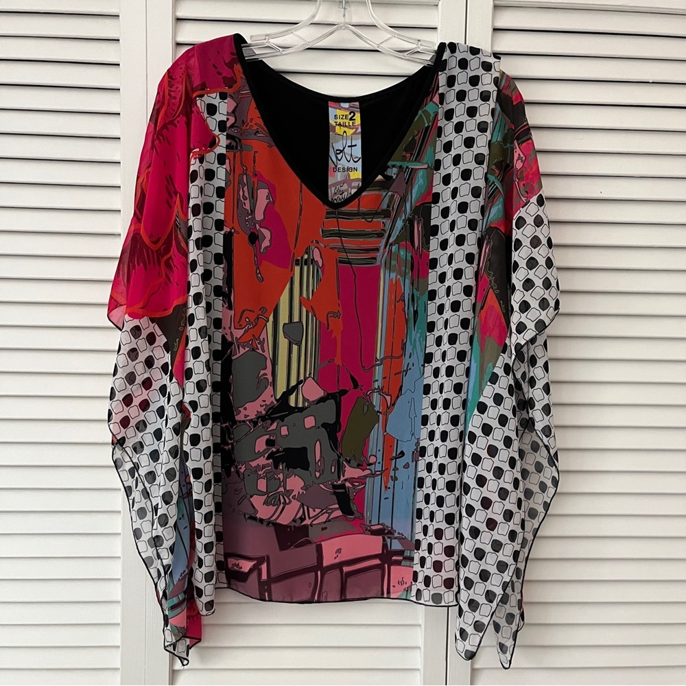 Volt Design Au Naturel art to wear graphic print chiffon overlay top size 2/US 8